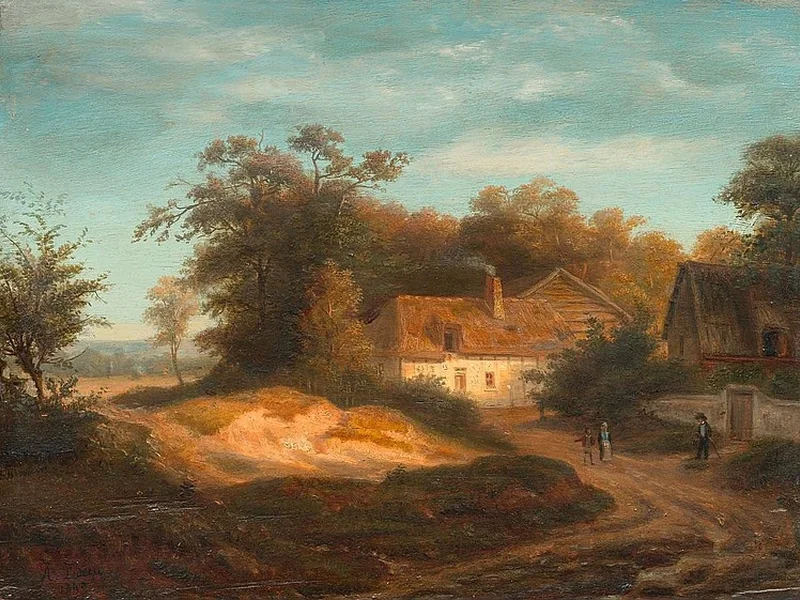 1808-Alexis Ledieu - Paesaggio con casale e persone